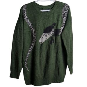 Green Crew Neck Sweater with Snake Design